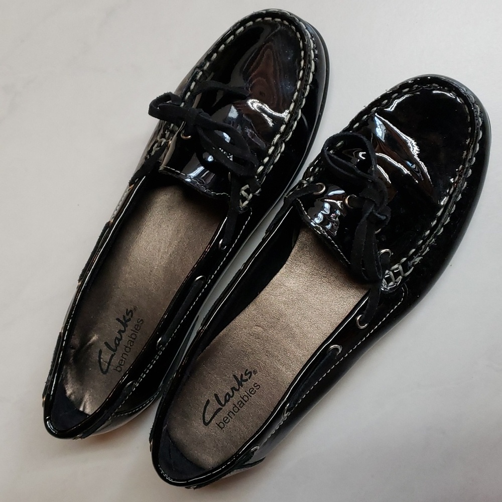Clacks Bendable black patent leather Moccasin Loafer slip on boat shoes Sz 71/2